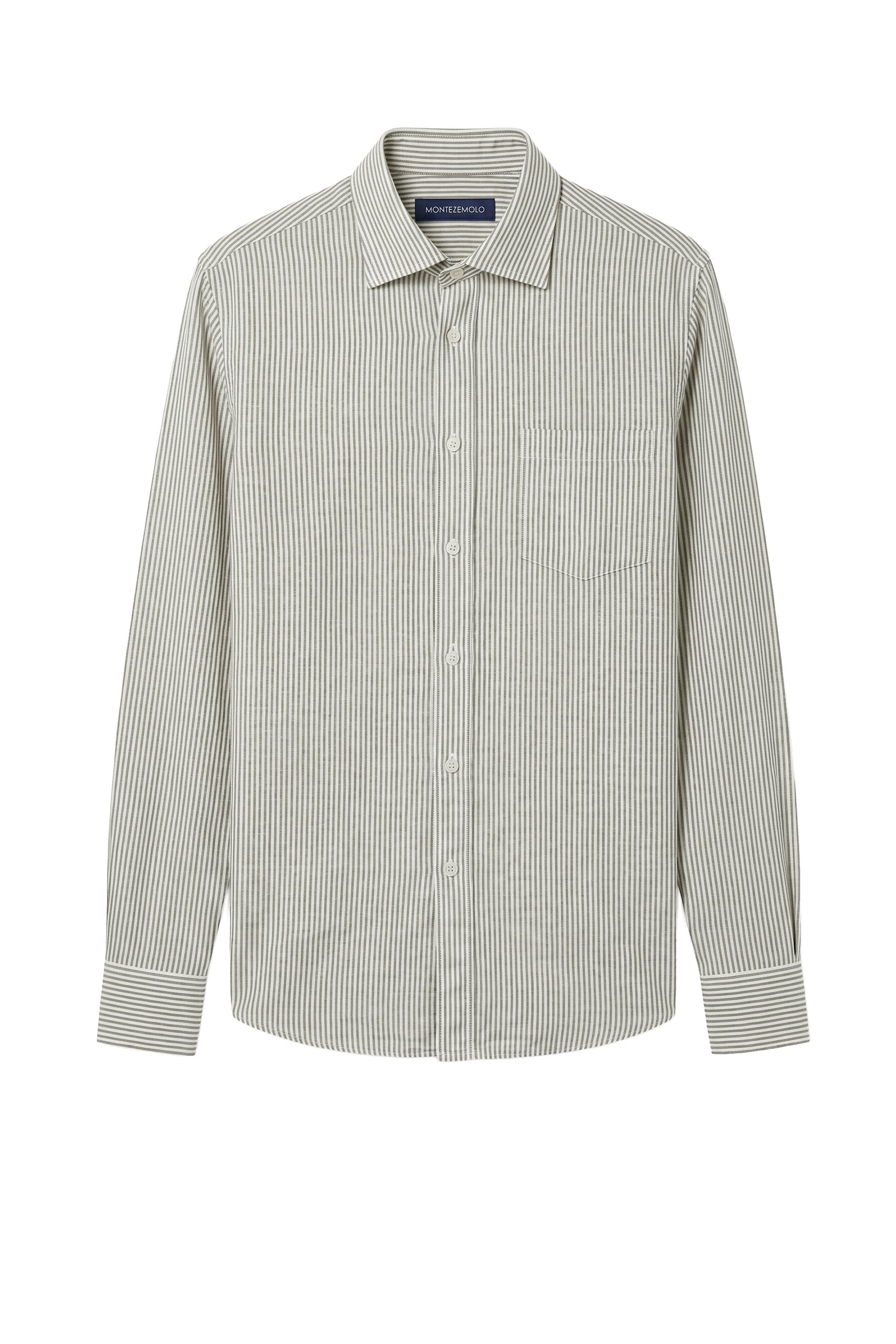 Striped Linen & cotton shirt with chest pocket - MONTEZEMOLO