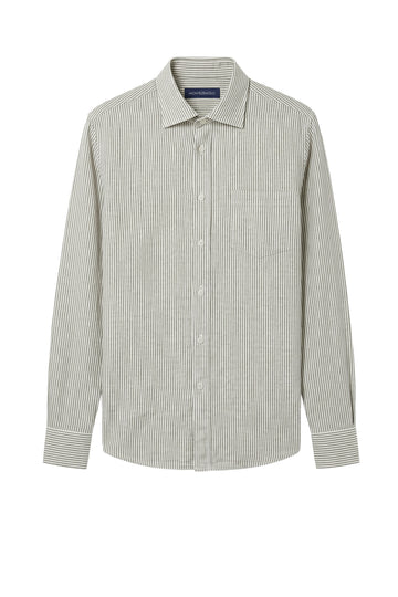 Striped Linen & cotton shirt with chest pocket - MONTEZEMOLO