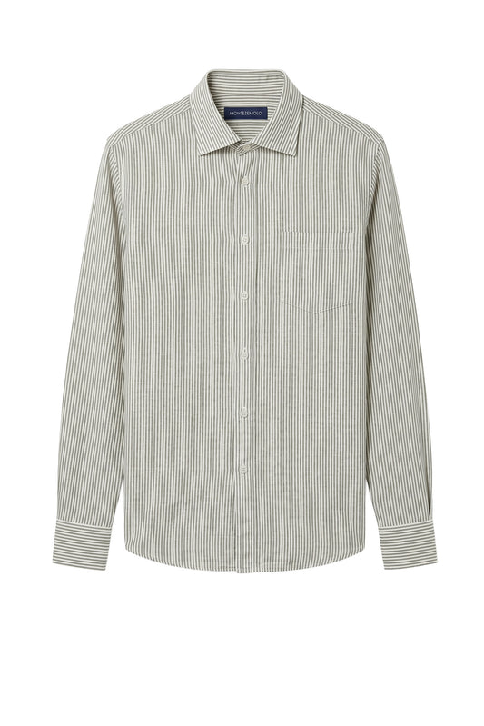 Striped Linen & cotton shirt with chest pocket - MONTEZEMOLO