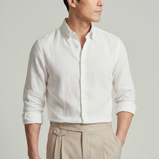 Pure linen button-down spear collar shirt - MONTEZEMOLO