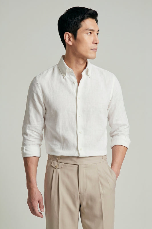 Pure linen button-down spear collar shirt - MONTEZEMOLO