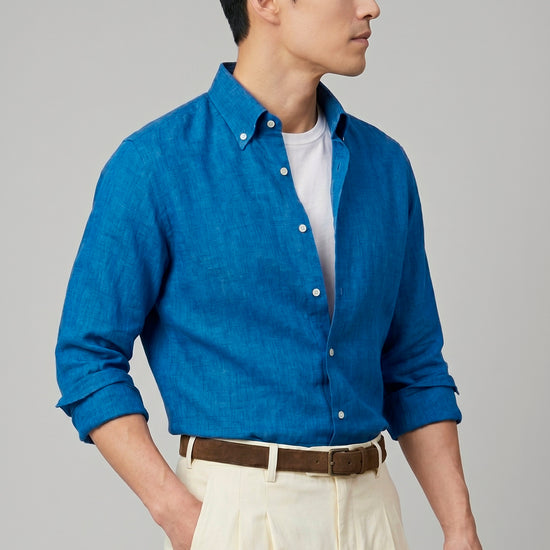 Pure linen button-down spear collar shirt - MONTEZEMOLO