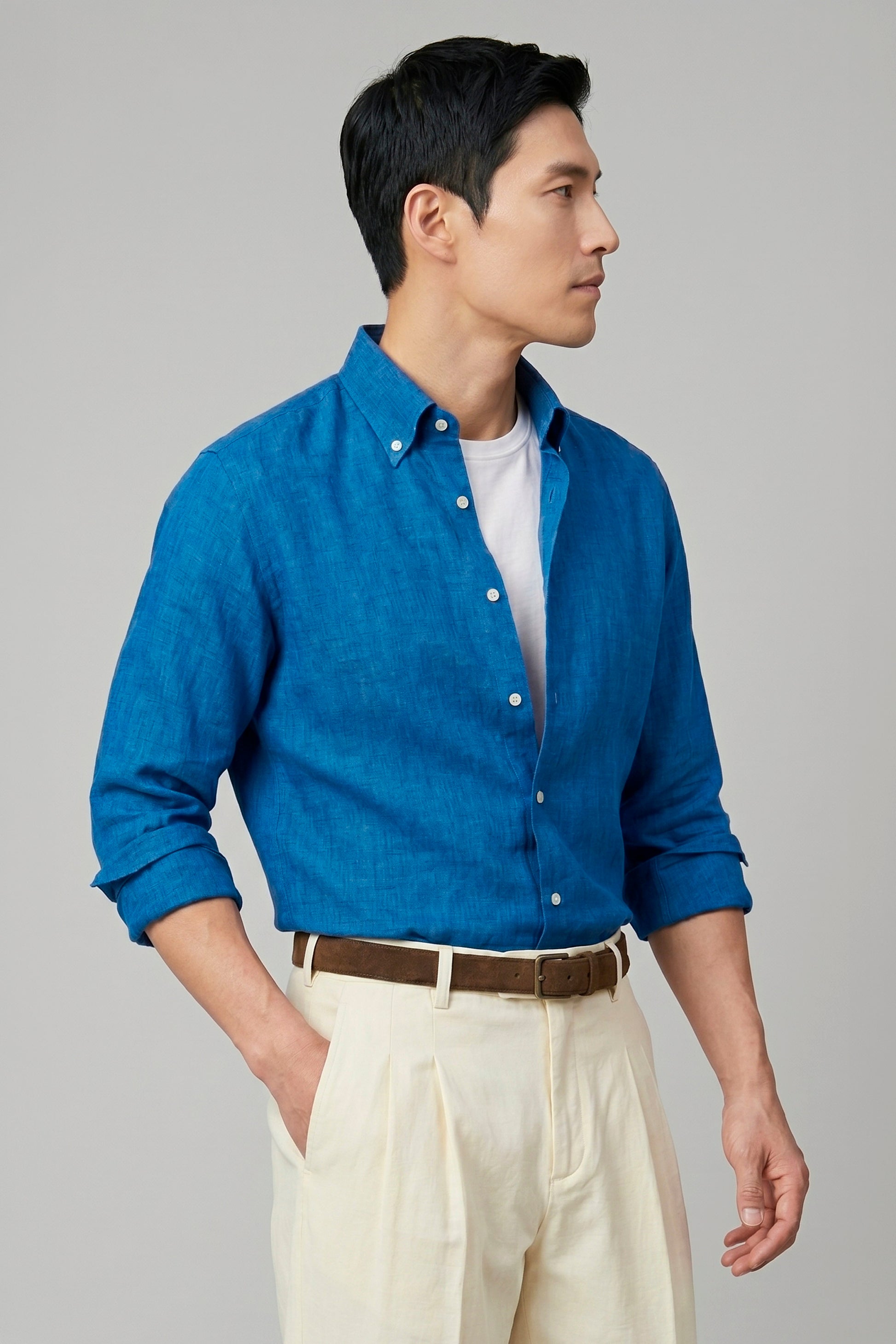 Pure linen button-down spear collar shirt - MONTEZEMOLO