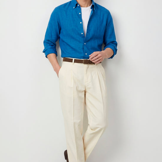 Pure linen button-down spear collar shirt - MONTEZEMOLO