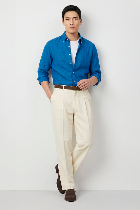Pure linen button-down spear collar shirt - MONTEZEMOLO