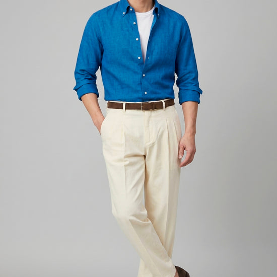 Pure linen button-down spear collar shirt - MONTEZEMOLO