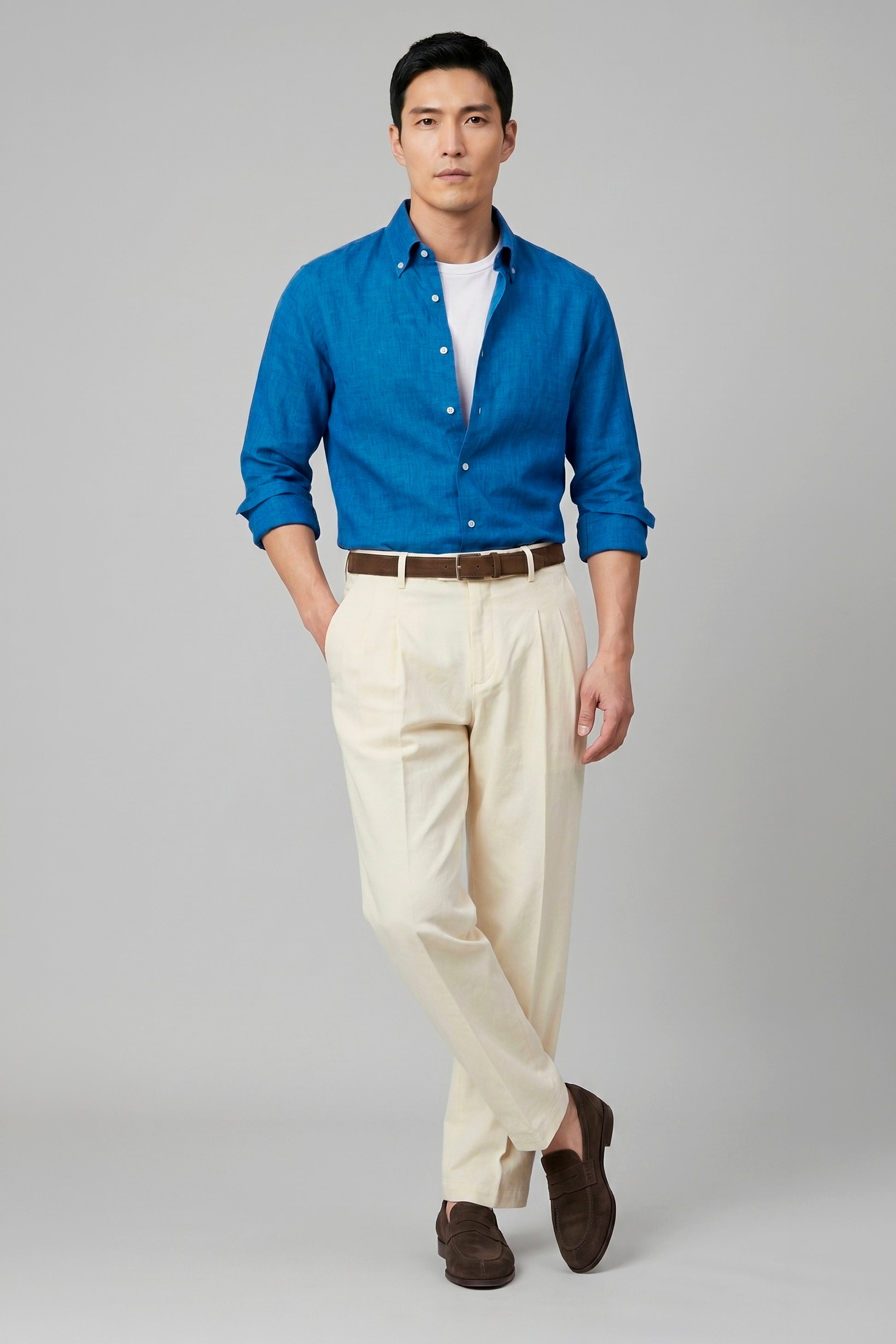 Pure linen button-down spear collar shirt - MONTEZEMOLO