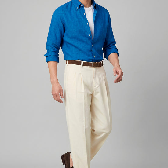 Pure linen button-down spear collar shirt - MONTEZEMOLO