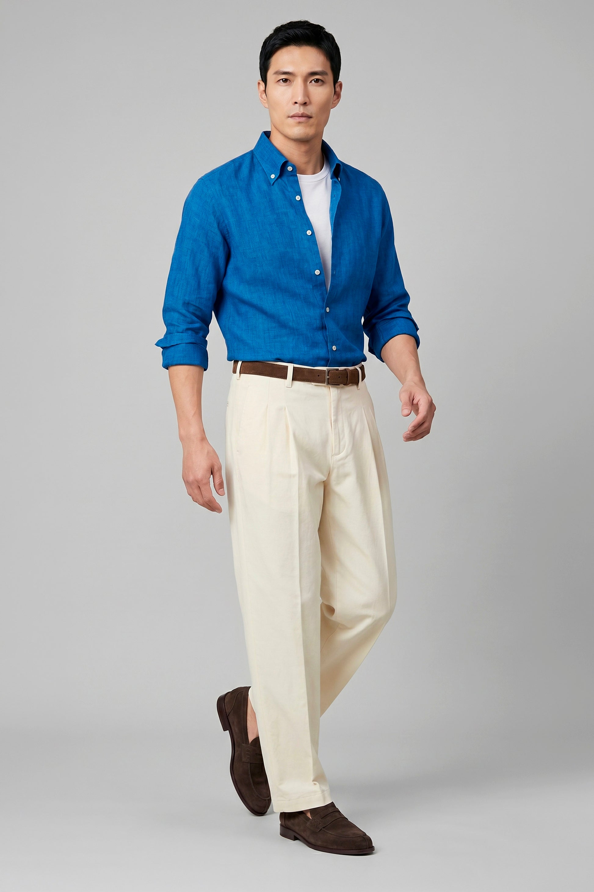 Pure linen button-down spear collar shirt - MONTEZEMOLO
