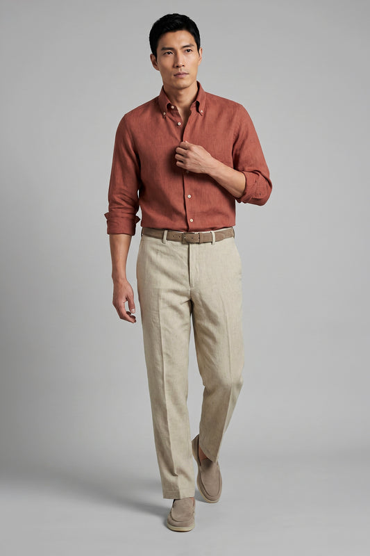 Pure linen button-down spear collar shirt - MONTEZEMOLO