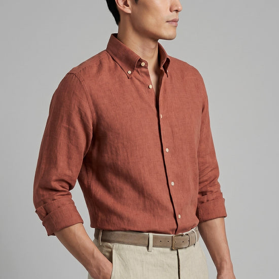Pure linen button-down spear collar shirt - MONTEZEMOLO