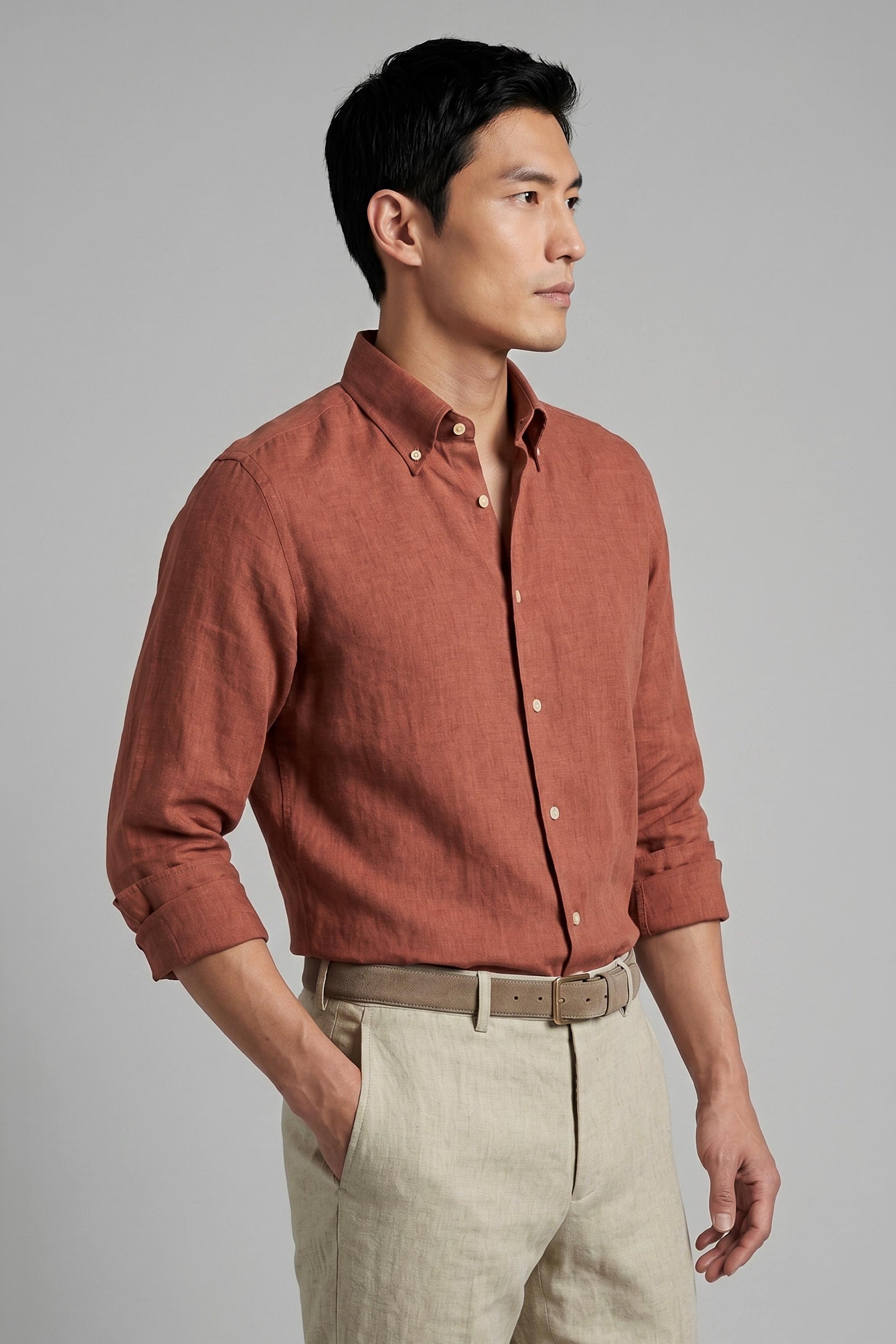 Pure linen button-down spear collar shirt - MONTEZEMOLO