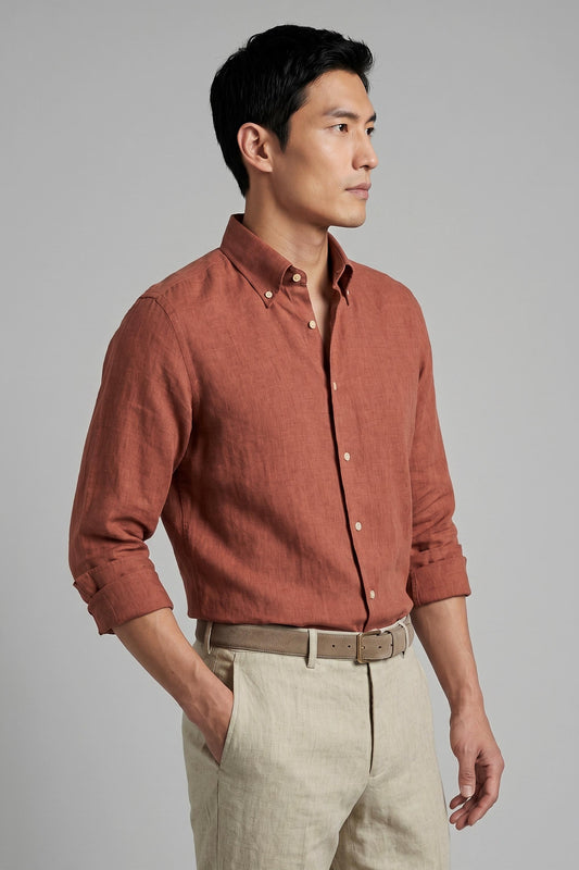 Pure linen button-down spear collar shirt - MONTEZEMOLO