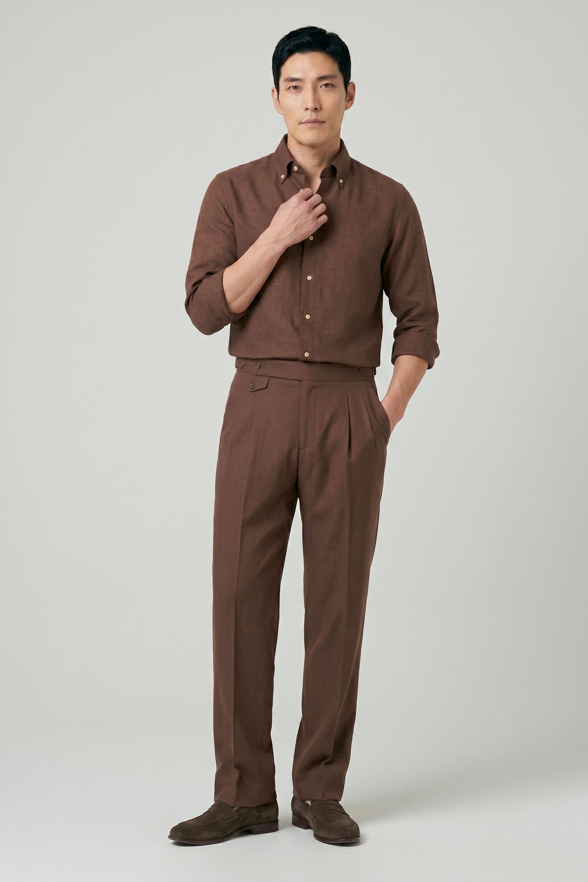 Pure linen button-down spear collar shirt - MONTEZEMOLO