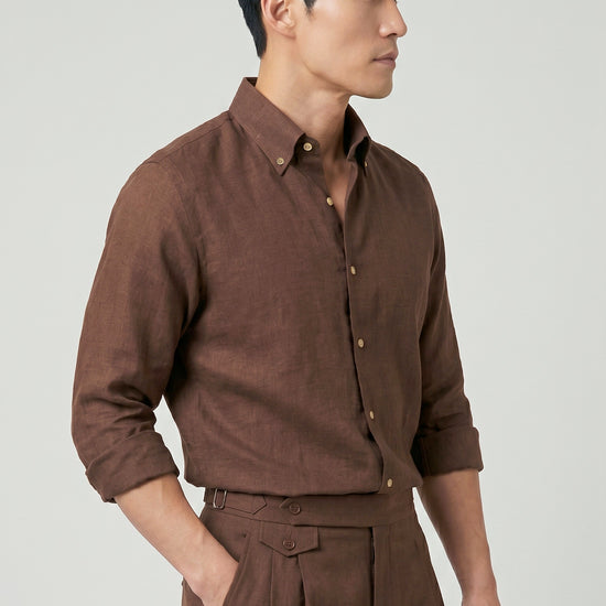 Pure linen button-down spear collar shirt - MONTEZEMOLO