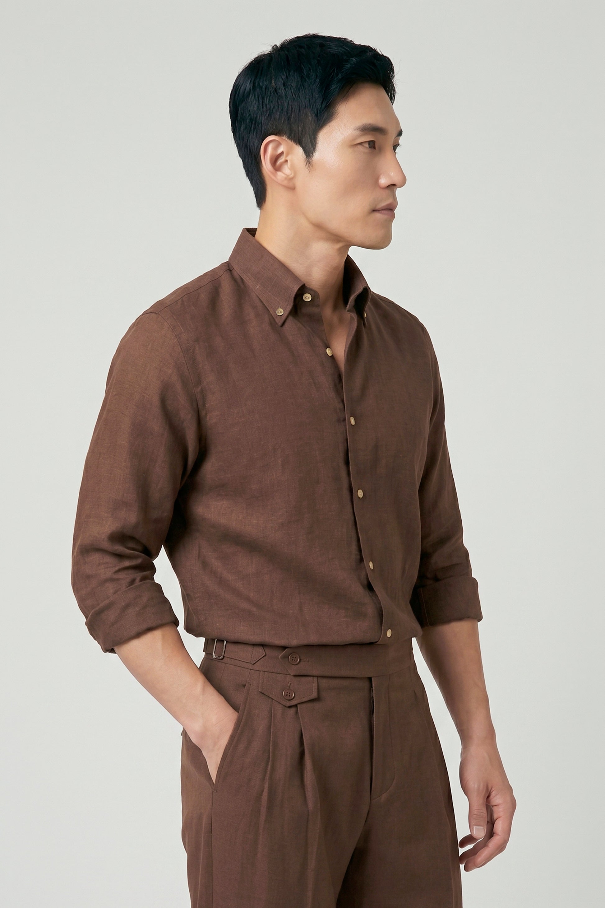 Pure linen button-down spear collar shirt - MONTEZEMOLO