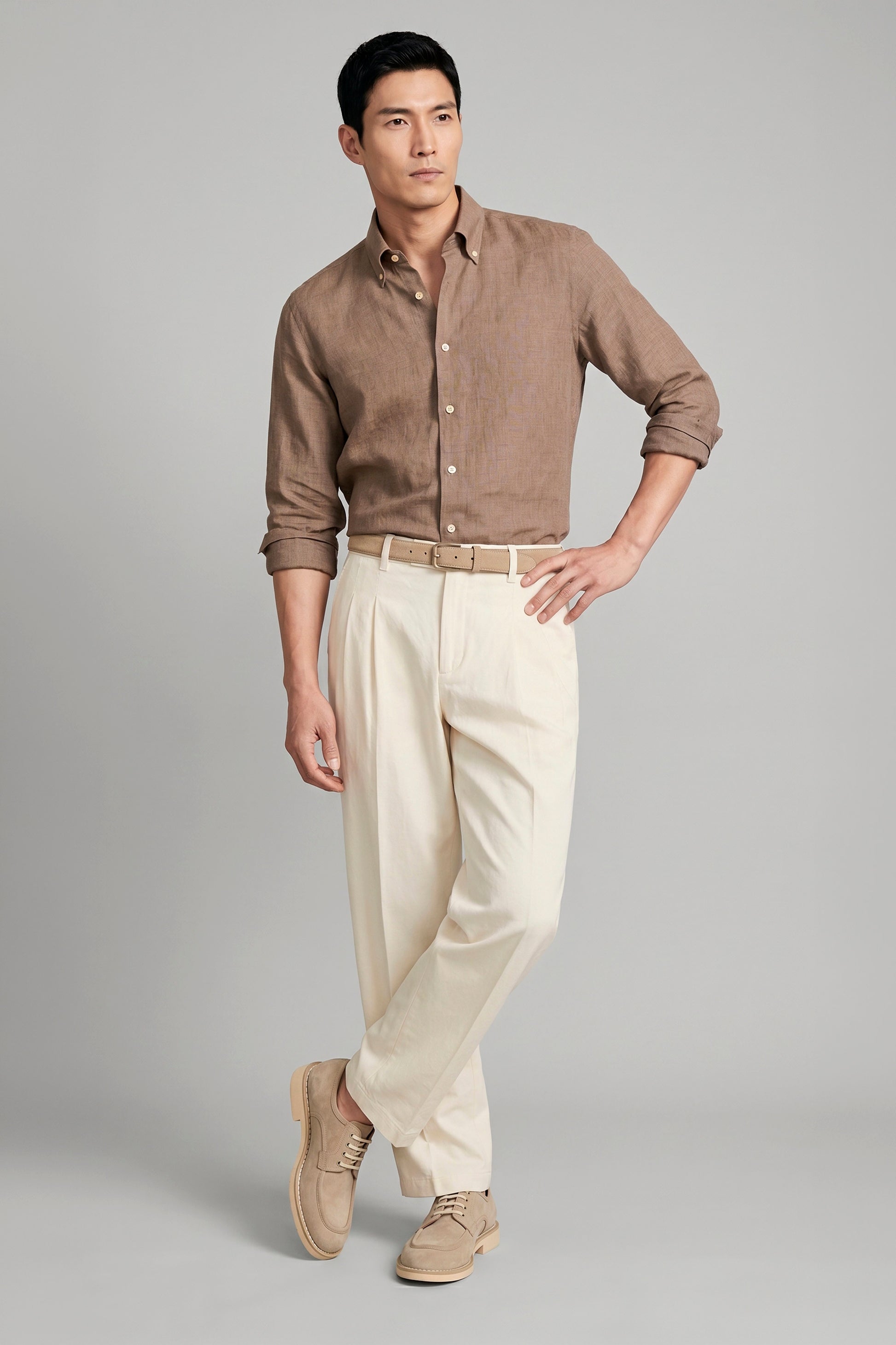 Pure linen button-down spear collar shirt - MONTEZEMOLO
