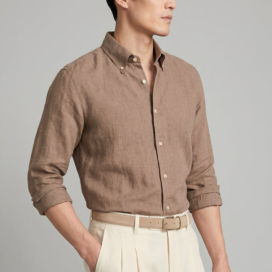 Pure linen button-down spear collar shirt - MONTEZEMOLO