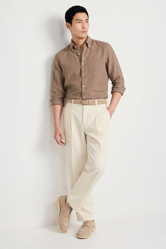 Pure linen button-down spear collar shirt - MONTEZEMOLO