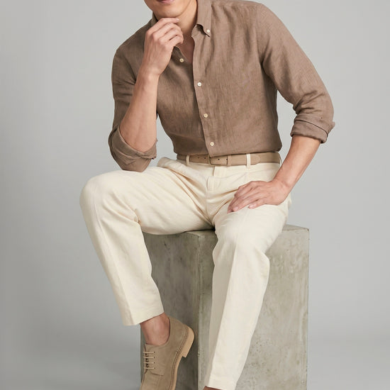 Pure linen button-down spear collar shirt - MONTEZEMOLO