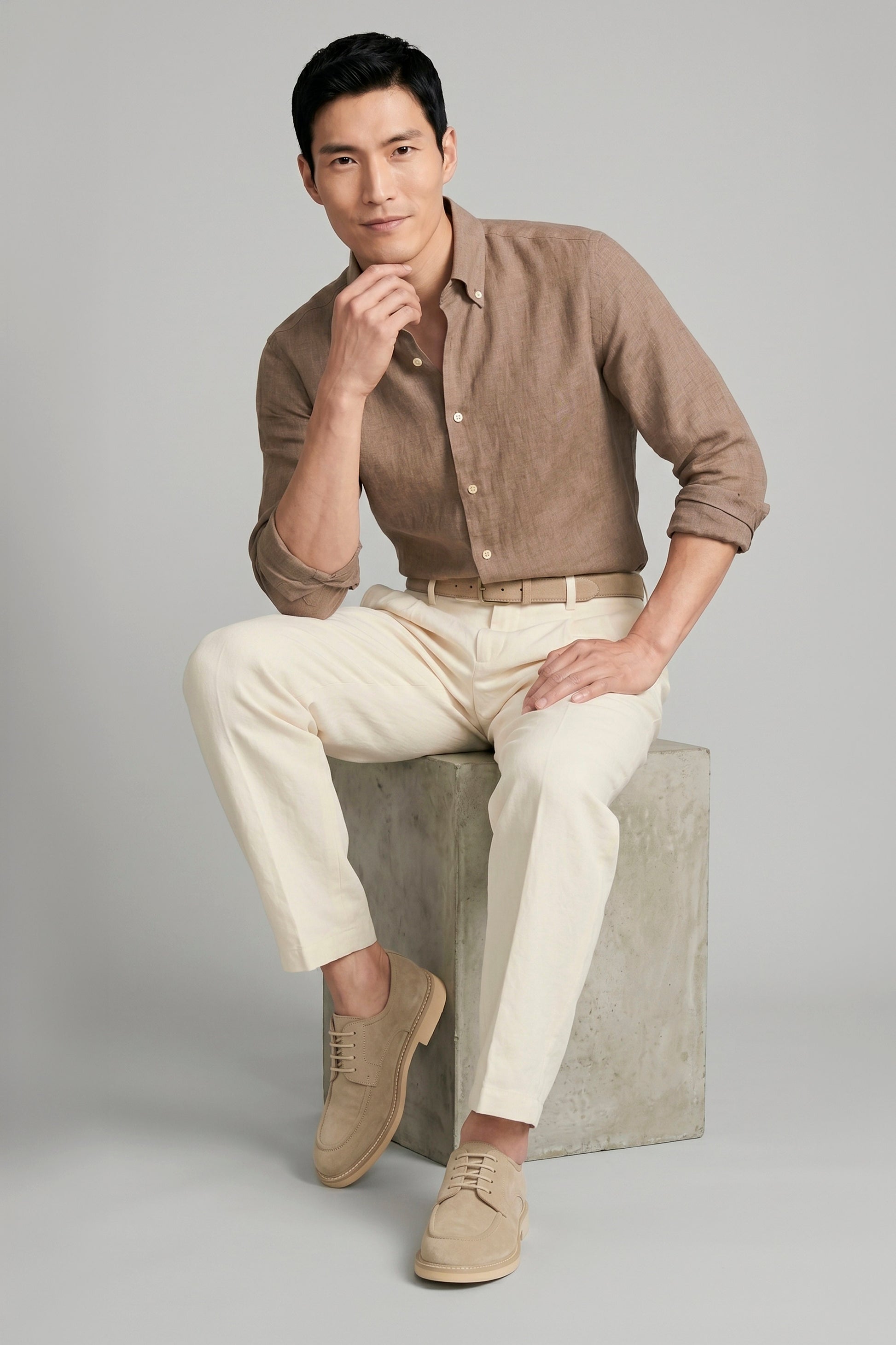 Pure linen button-down spear collar shirt - MONTEZEMOLO