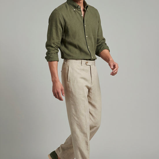 Pure linen button-down spear collar shirt - MONTEZEMOLO