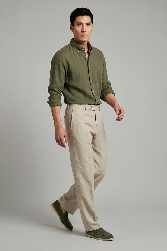 Pure linen button-down spear collar shirt - MONTEZEMOLO