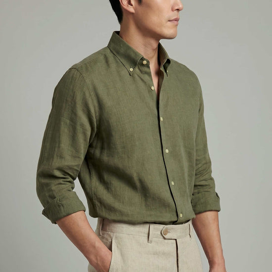 Pure linen button-down spear collar shirt - MONTEZEMOLO