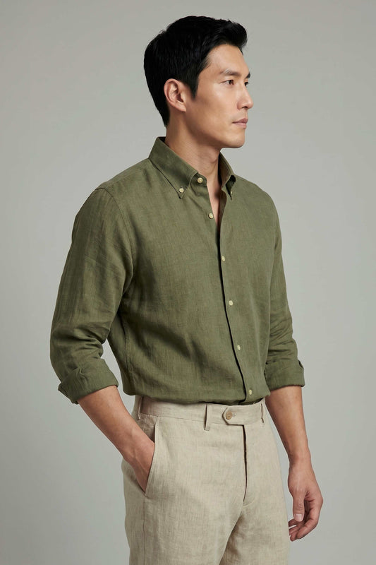 Pure linen button-down spear collar shirt - MONTEZEMOLO