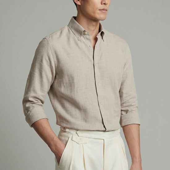 Pure linen button-down spear collar shirt - MONTEZEMOLO