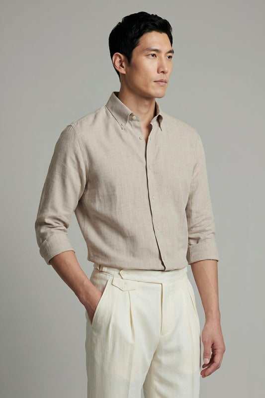 Pure linen button-down spear collar shirt - MONTEZEMOLO