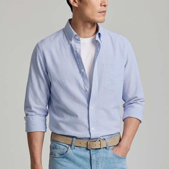 Button-down seersucker cotton striped shirt - MONTEZEMOLO