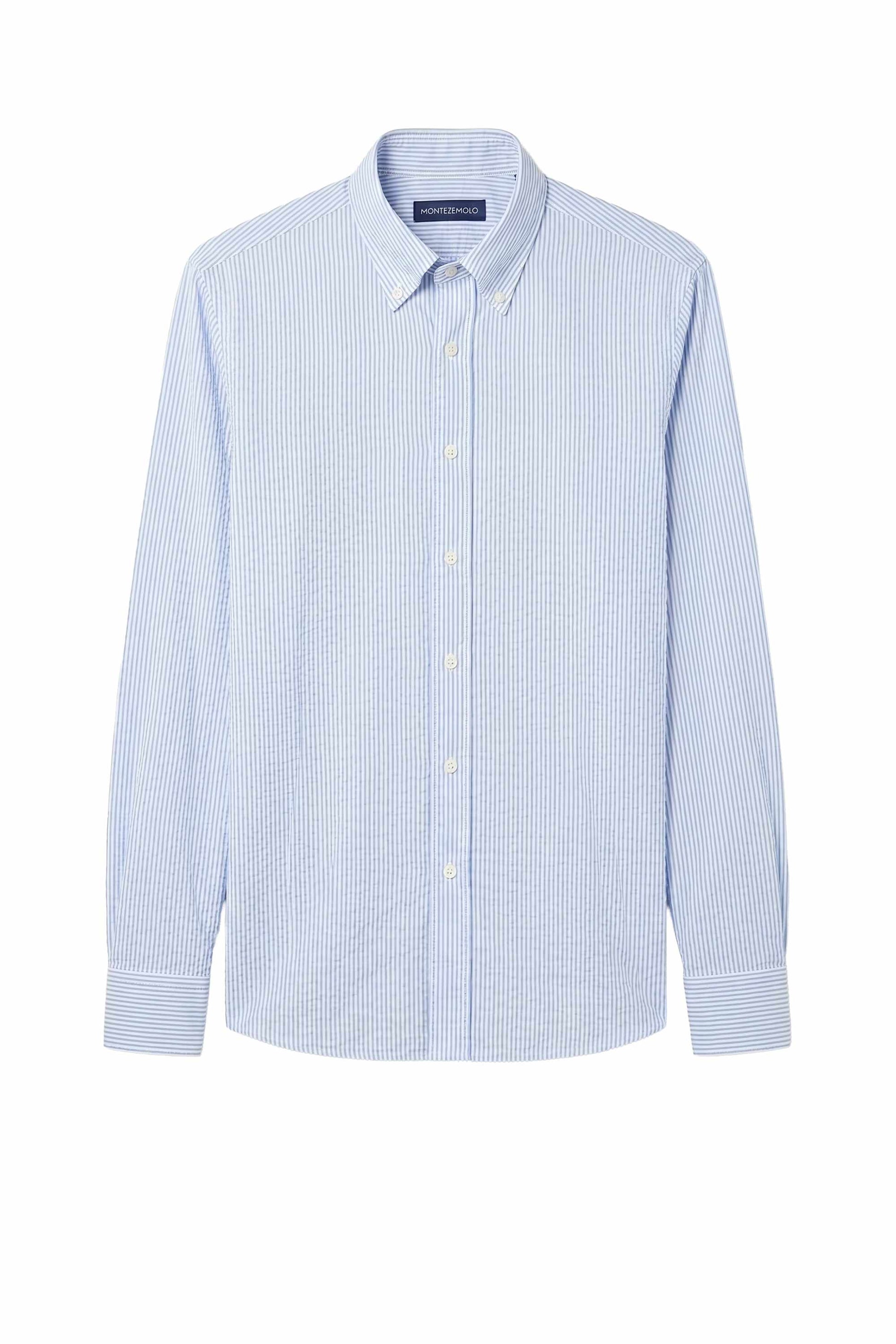 Button-down seersucker cotton striped shirt - MONTEZEMOLO