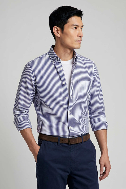 Button-down seersucker cotton striped shirt - MONTEZEMOLO