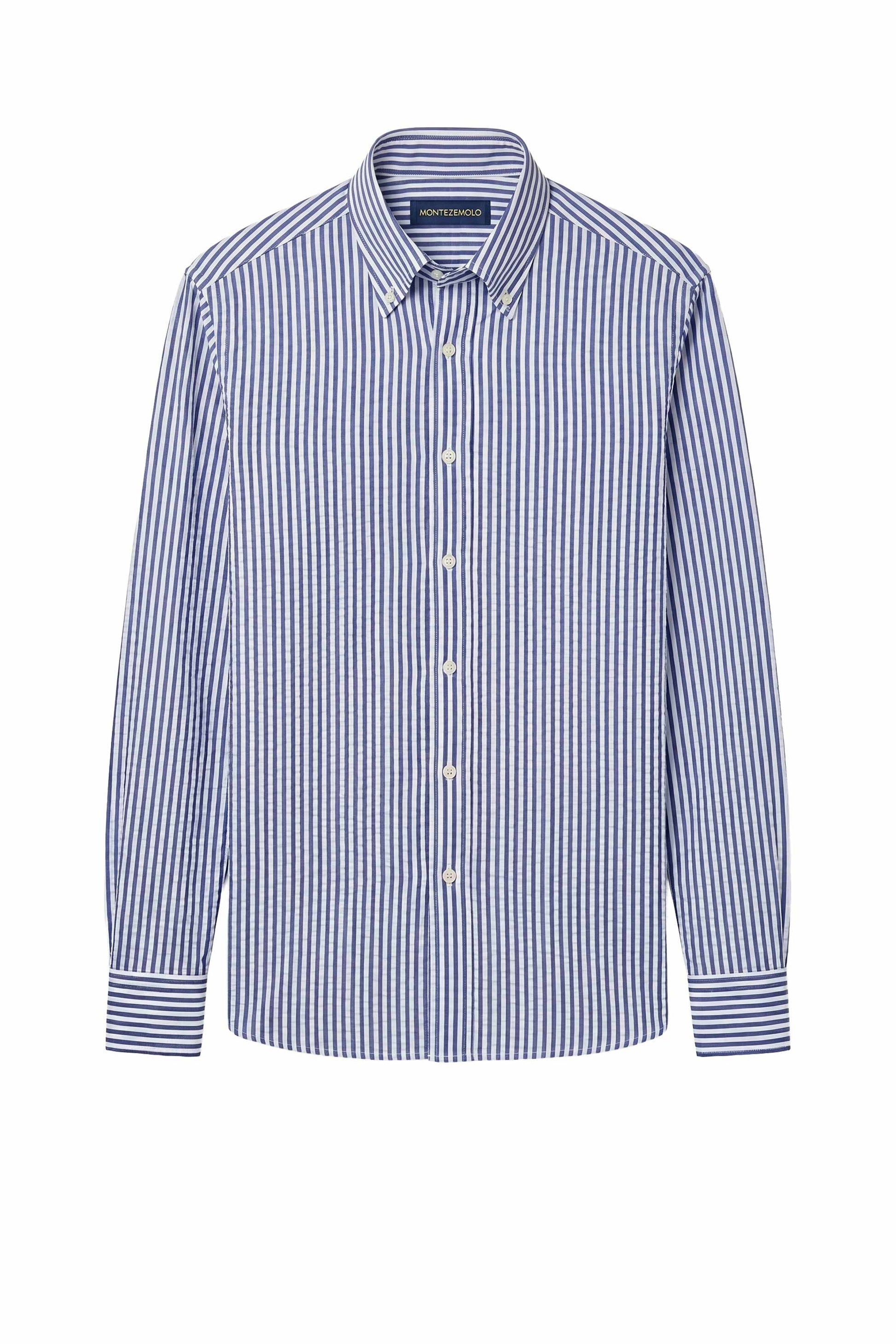 Button-down seersucker cotton striped shirt - MONTEZEMOLO