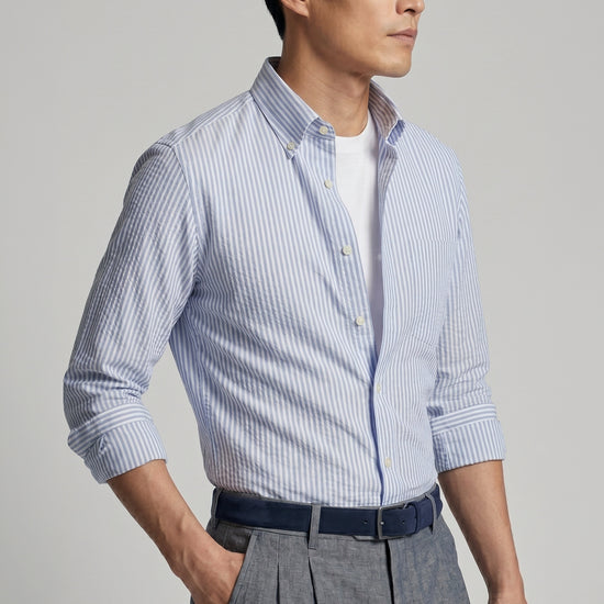 Button-down seersucker cotton striped shirt - MONTEZEMOLO