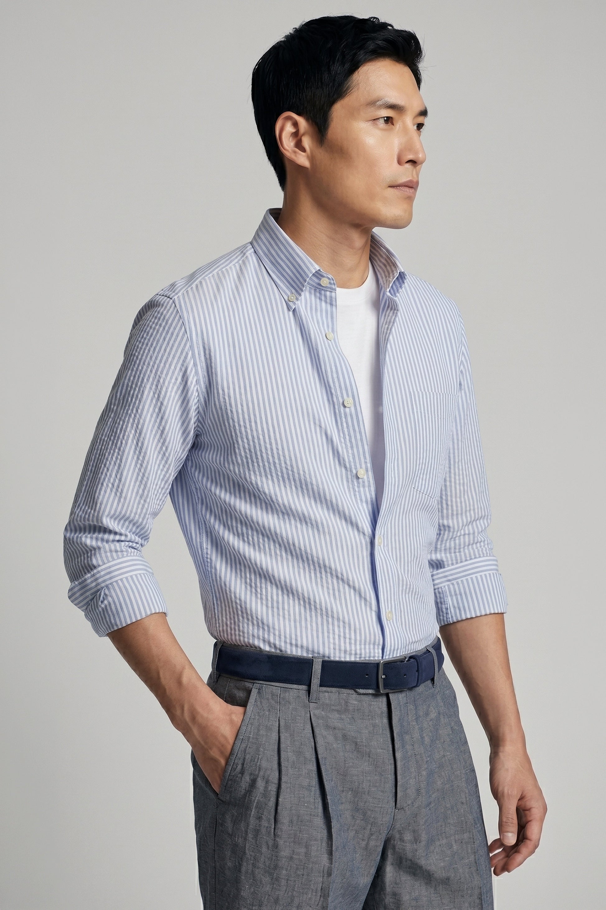 Button-down seersucker cotton striped shirt - MONTEZEMOLO