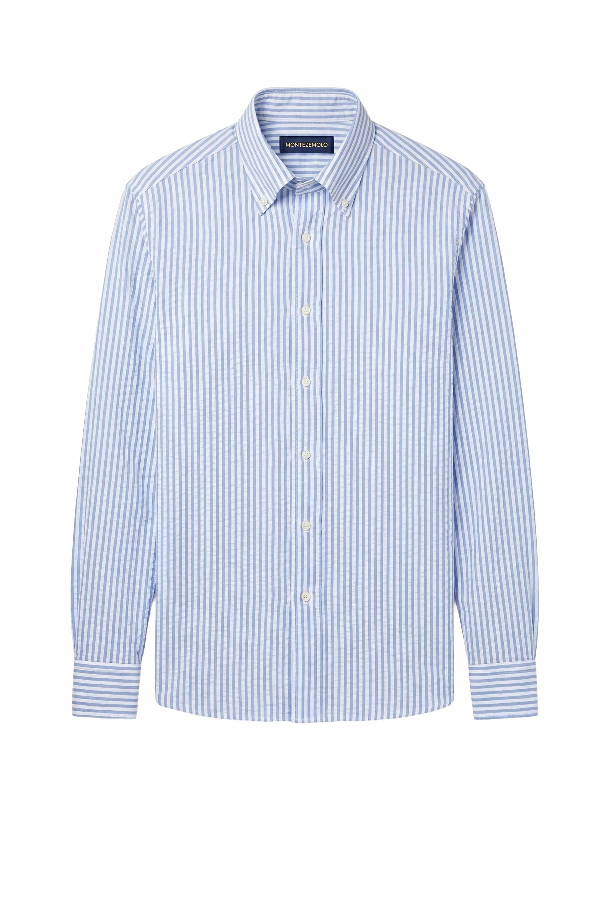 Button-down seersucker cotton striped shirt - MONTEZEMOLO