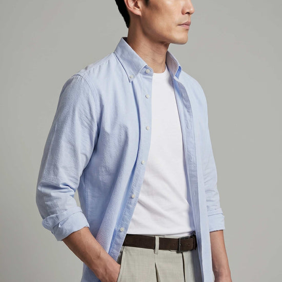 Button-down seersucker cotton striped shirt - MONTEZEMOLO