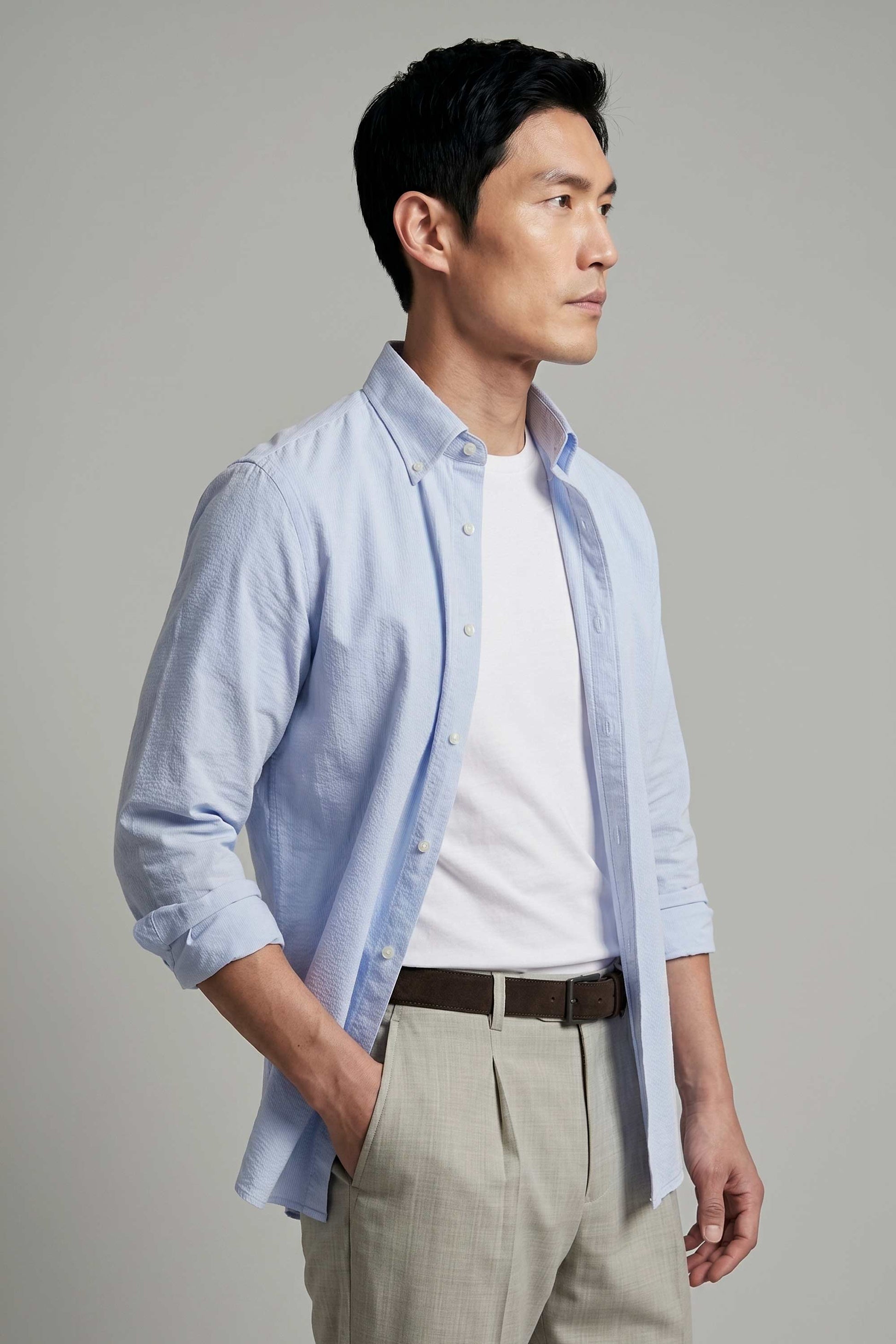 Button-down seersucker cotton striped shirt - MONTEZEMOLO