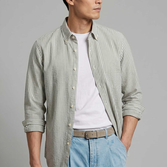 Button-down seersucker cotton striped shirt - MONTEZEMOLO