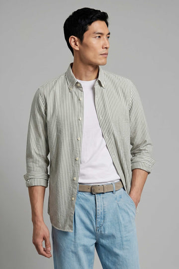 Button-down seersucker cotton striped shirt - MONTEZEMOLO
