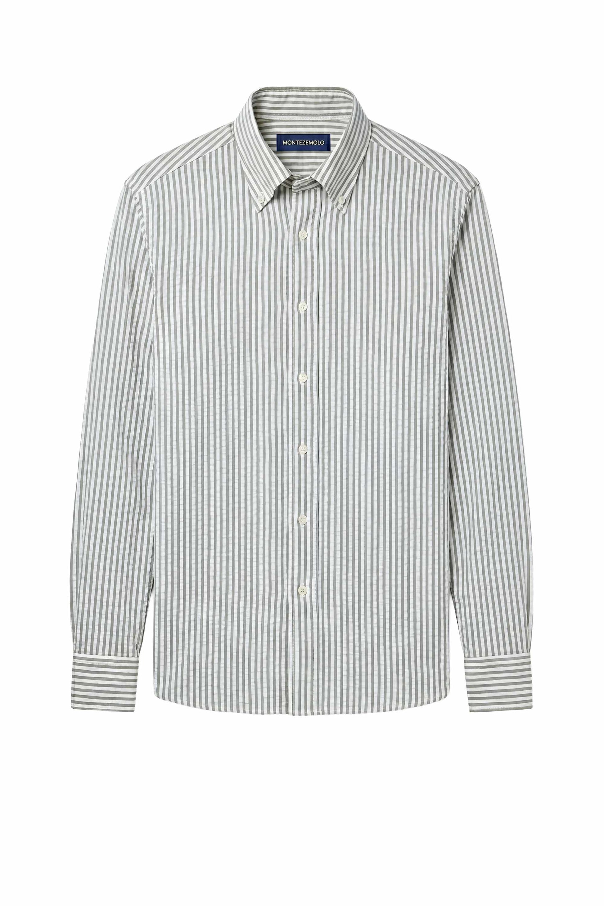 Button-down seersucker cotton striped shirt - MONTEZEMOLO