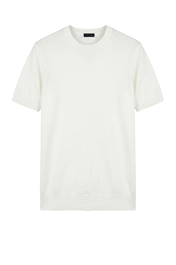 Short-sleeve crew neck sweater in crepe cotton - MONTEZEMOLO