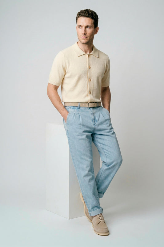 Double-pleated denim trousers - MONTEZEMOLO