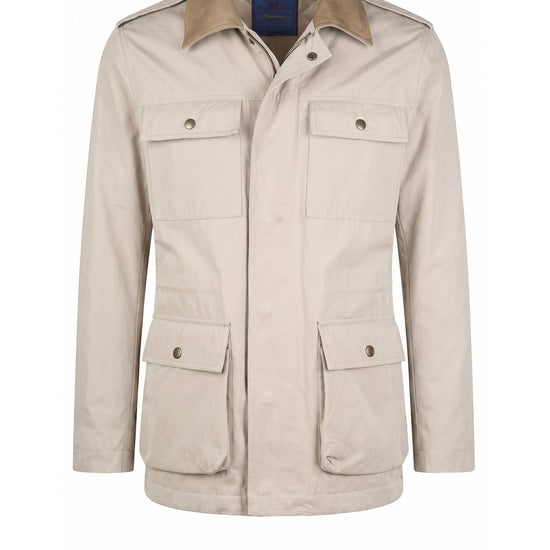 Lined Four-Pocket Field Jacket with Leather Collar - MONTEZEMOLO