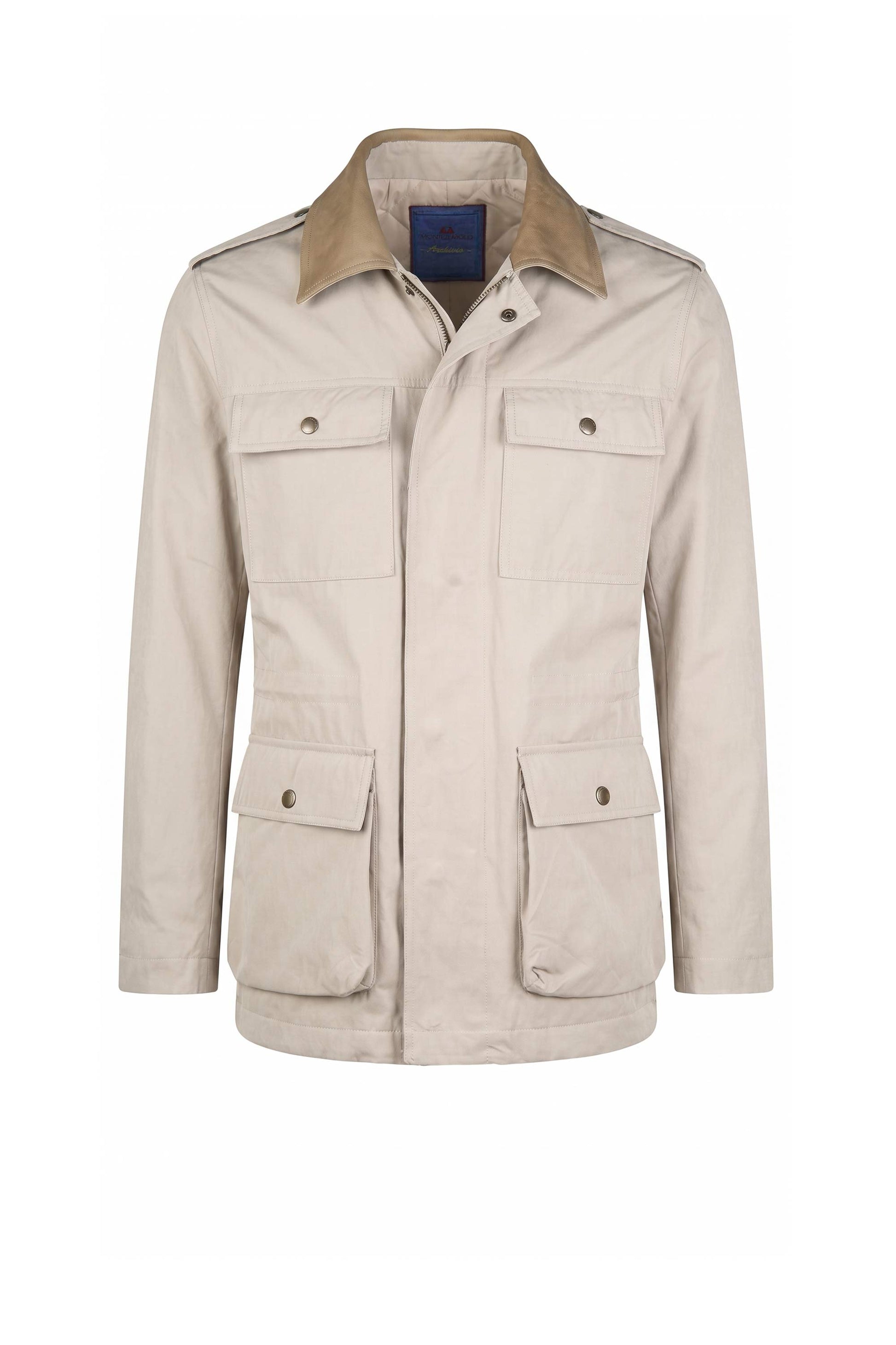 Lined Four-Pocket Field Jacket with Leather Collar - MONTEZEMOLO