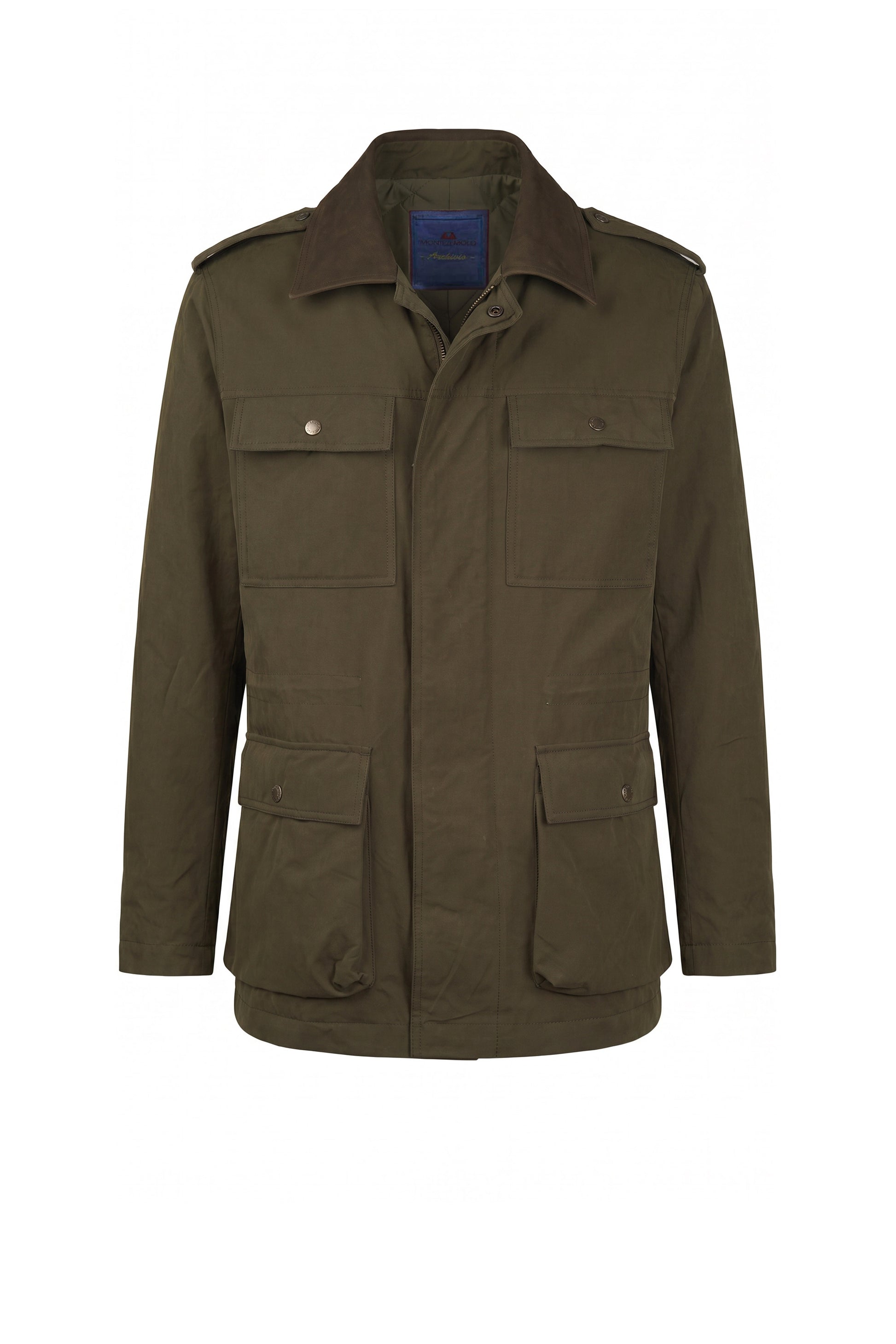 Lined Four-Pocket Field Jacket with Leather Collar - MONTEZEMOLO