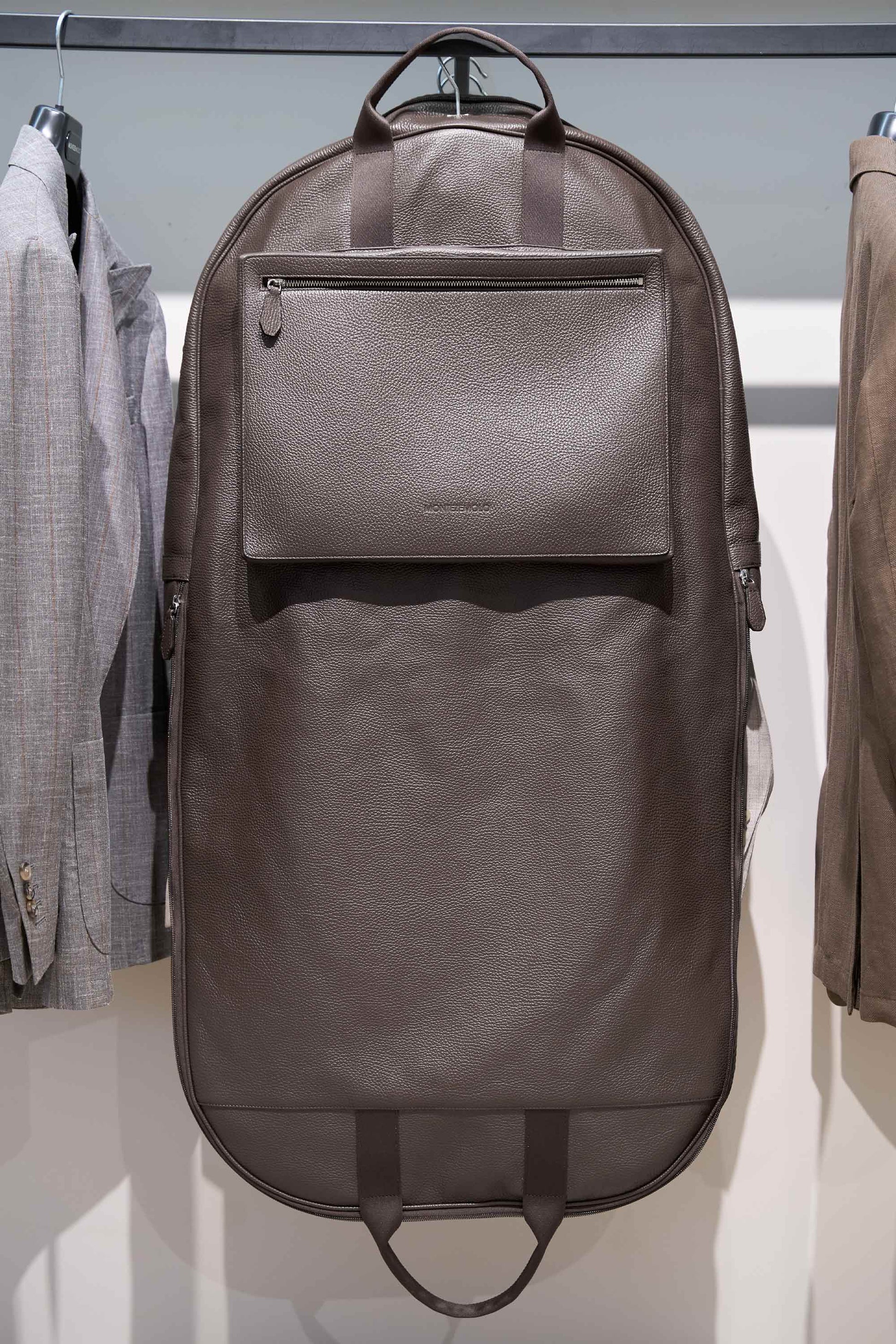 Full-Grain Dollar Leather Garment Travel Bag - MONTEZEMOLO